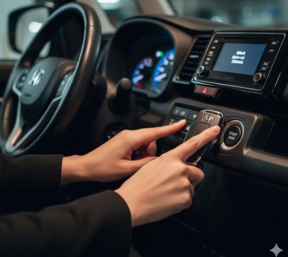 スマートキーのHondaロゴ面をプッシュスタートボタンに接触させてエンジンを始動させる緊急対処法の具体的な手順