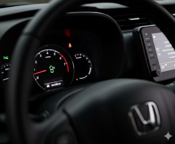 N-BOXのメーターパネルに緑色の鍵マークが点滅しイモビライザーが作動している状態を示す画像