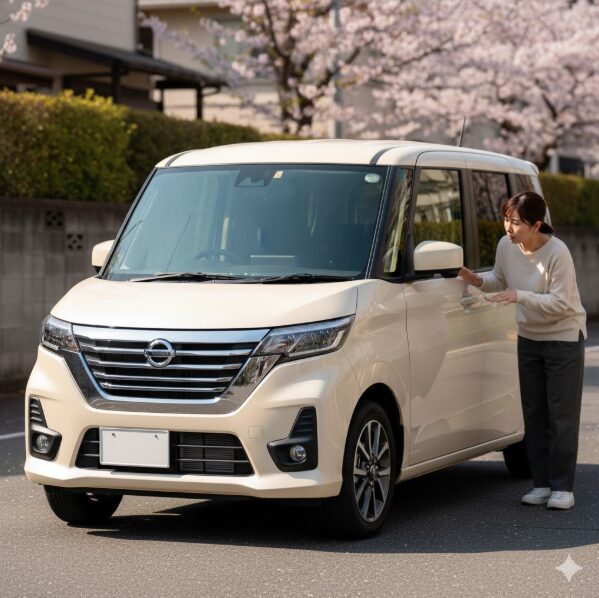 フローズンバニラパールのルークスのボディの汚れを気にする日本人女性。