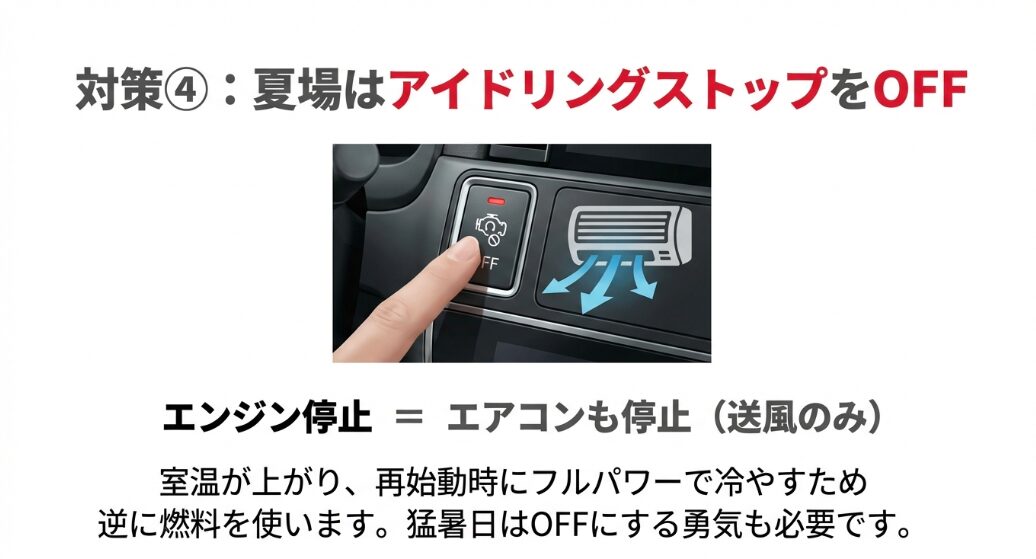 夏場の燃費悪化を防ぐためにアイドリングストップをOFFにするスイッチ操作