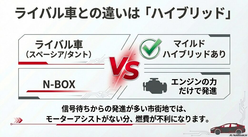 スペーシア等のマイルドハイブリッド車とN-BOXのエンジン発進の違い比較