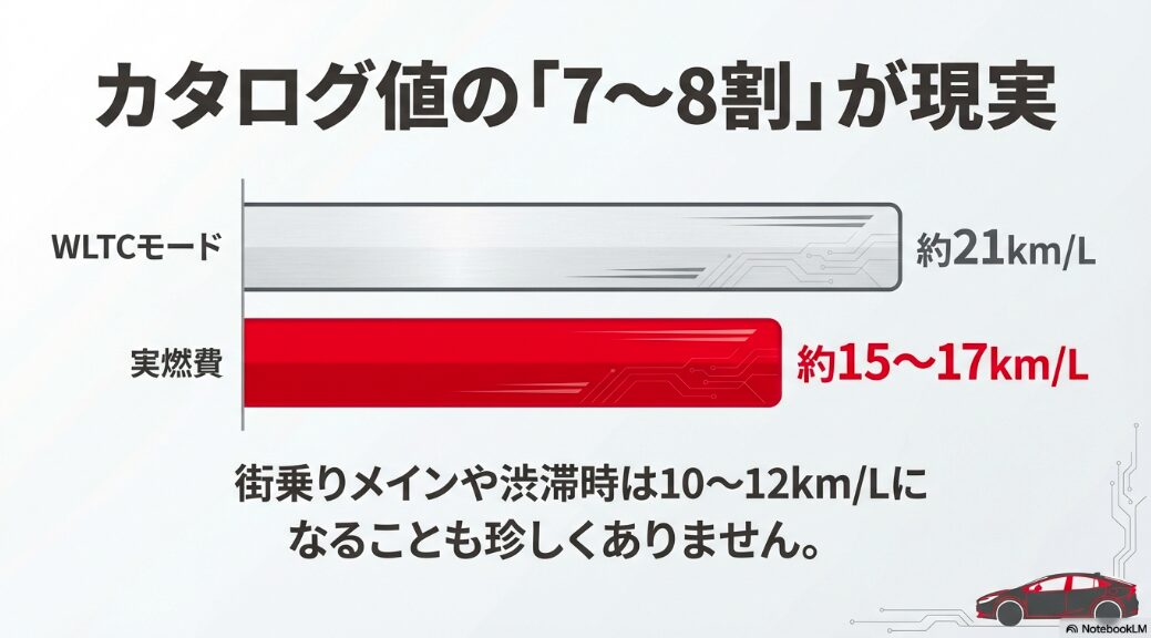 N-BOXのWLTCモードカタログ燃費と実燃費の比較グラフ
