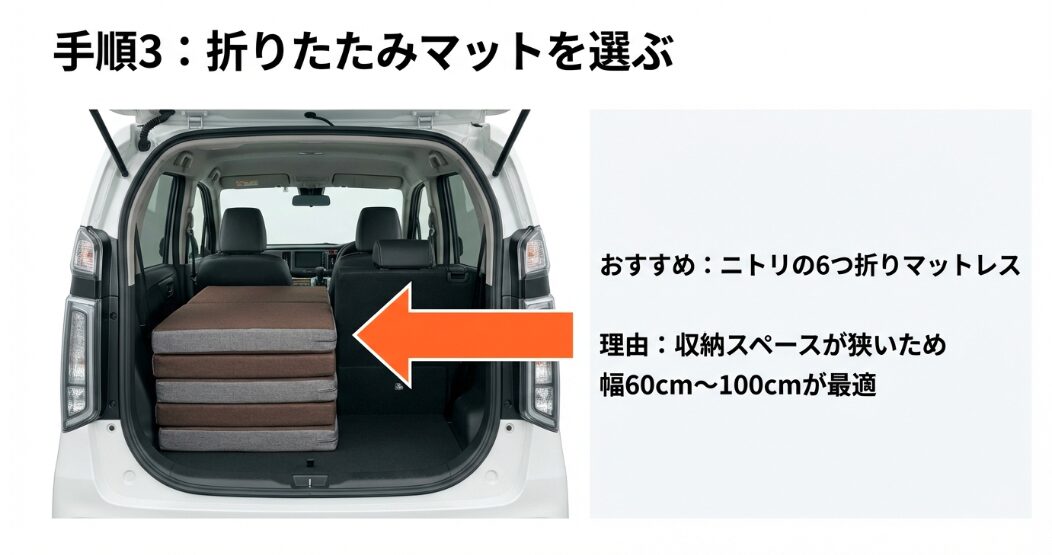 N-WGNの車中泊におすすめのニトリ製6つ折りマットレス