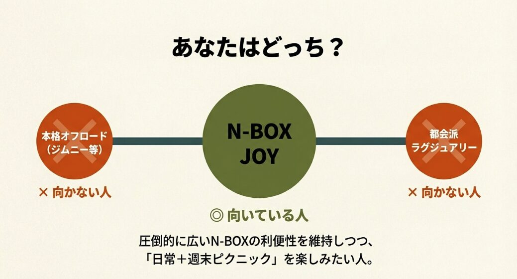 N-BOX JOYが向いているユーザーと向かないユーザーの比較図