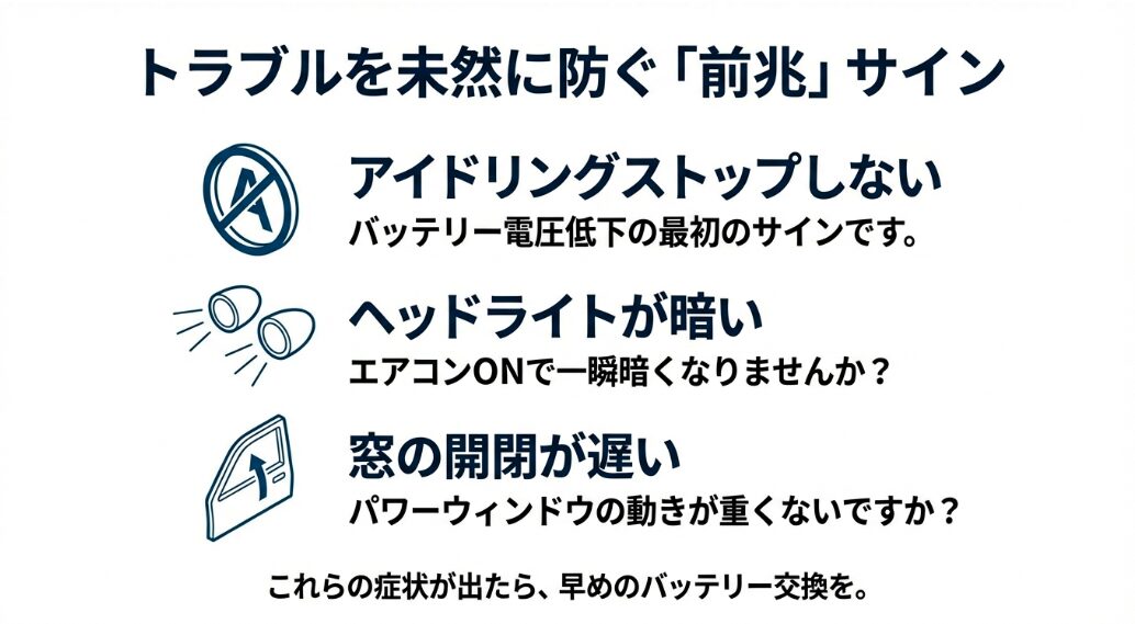 アイドリングストップしない、ライトが暗いなどバッテリー劣化の予兆