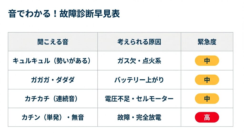 N-BOXのエンジン異音から原因と緊急度がわかる診断早見表