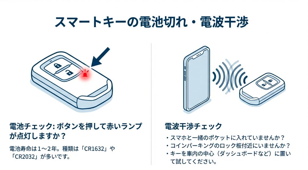 スマートキーのLED点灯確認と電波干渉の原因