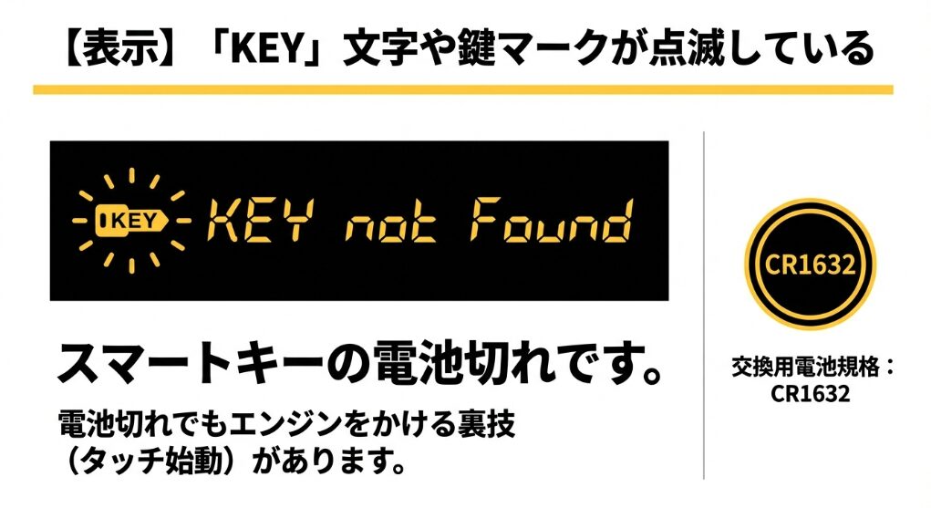 メーター内の鍵マーク点滅の意味と交換用電池CR1632の画像
