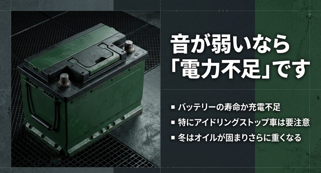 セルモーターの音が弱い場合は電力不足の可能性