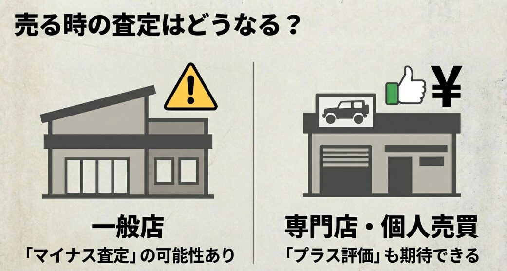 ジムニー全塗装車の売却査定（一般店と専門店の評価の違い）