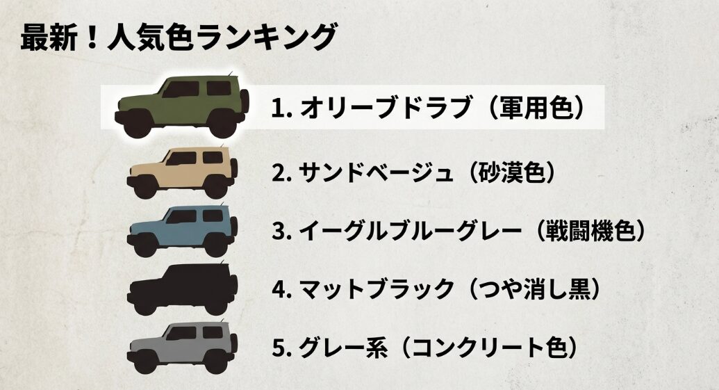 ジムニー全塗装の最新人気色ランキングベスト5