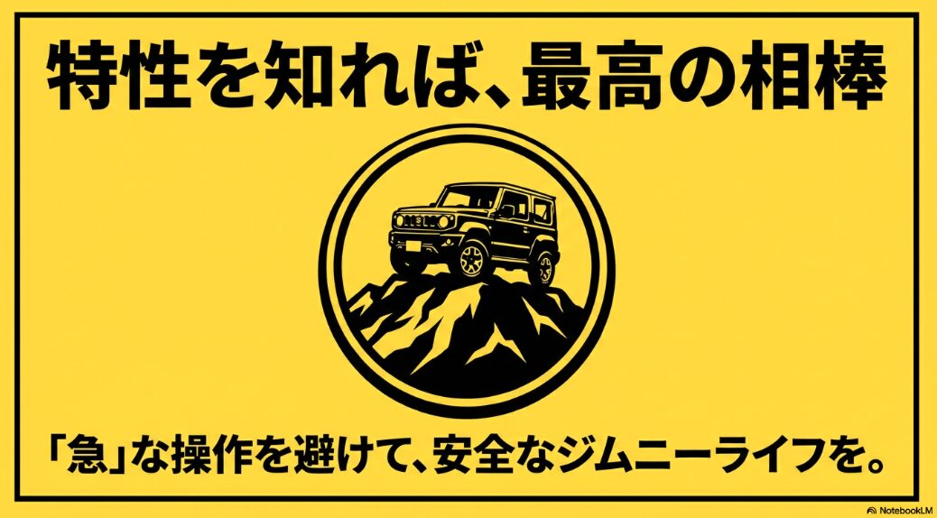 特性を知れば最高の相棒。急な操作を避けて安全なジムニーライフを送るためのまとめスライド