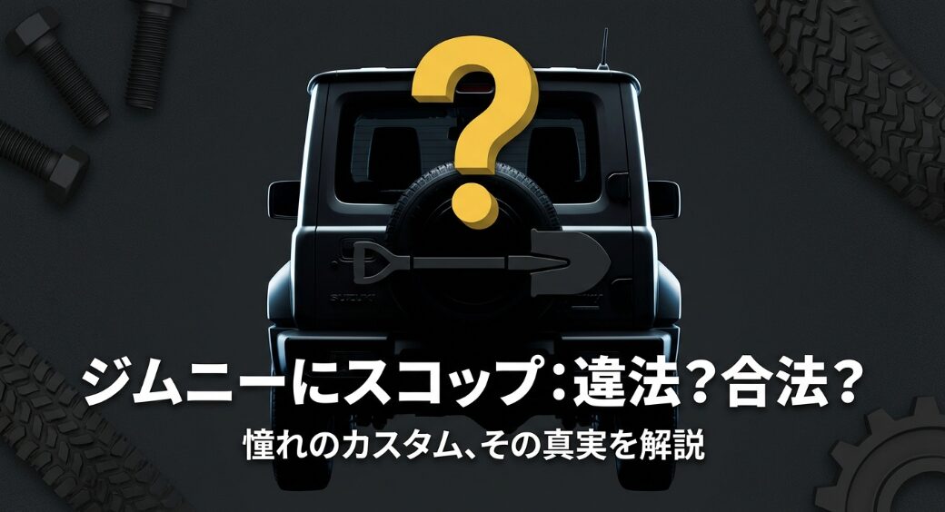 ジムニーの背面スコップカスタムに関する違法・合法の疑問とカスタムの真実についてのタイトルスライド