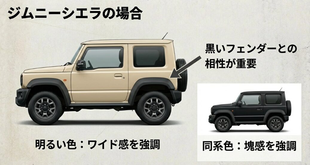 ジムニーシエラは黒いオーバーフェンダーとの相性が重要