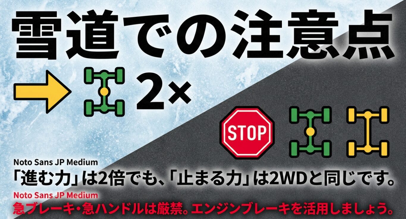 雪道走行の注意点 4WDの加速力とブレーキ性能の比較図