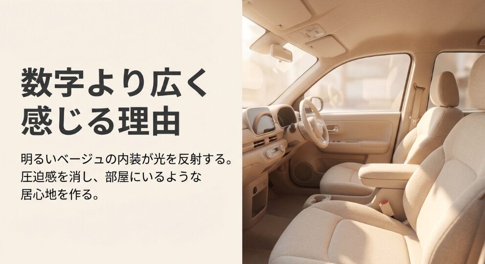 光を反射して広く感じるラパンのベージュ内装