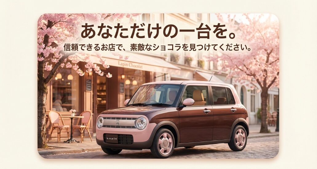 信頼できるお店であなただけの一台となる素敵なラパンショコラを見つけてくださいというメッセージ