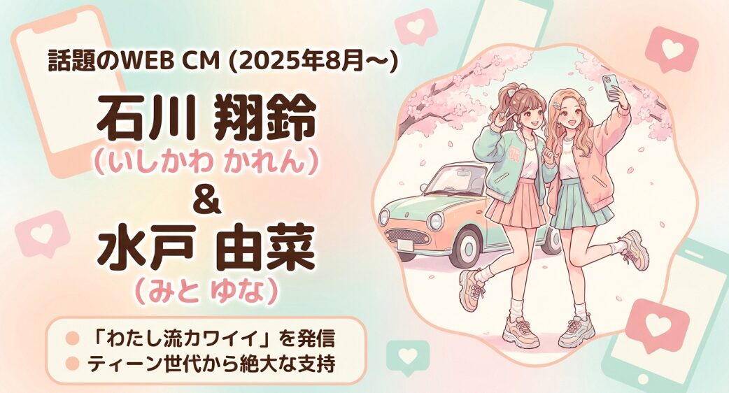 「わたし流カワイイ」を発信する話題のWEB CMに出演中の石川翔鈴さんと水戸由菜さんのイラスト