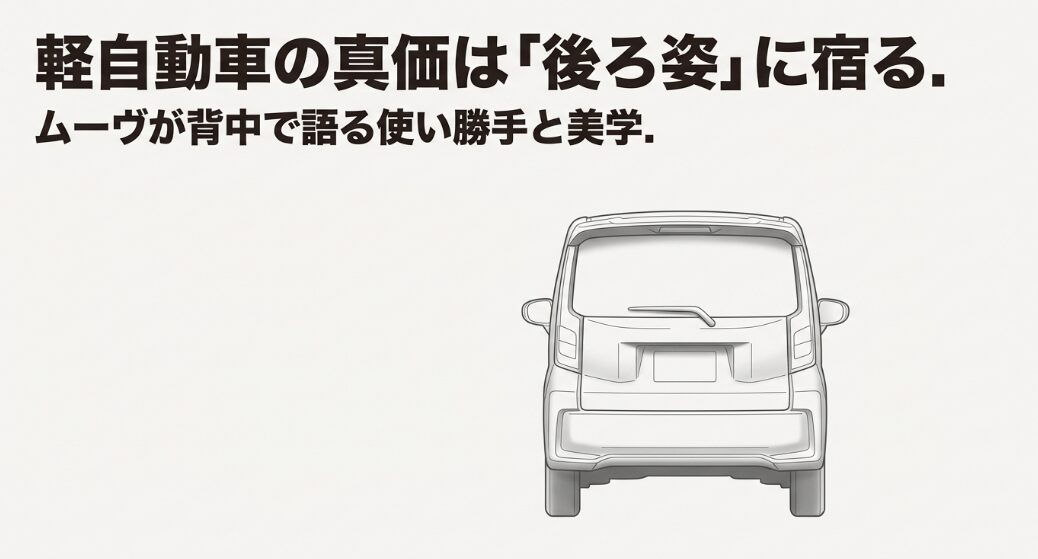 ダイハツムーヴの標準車のリアビューイラスト。軽自動車の真価である使い勝手と美学を表現 。