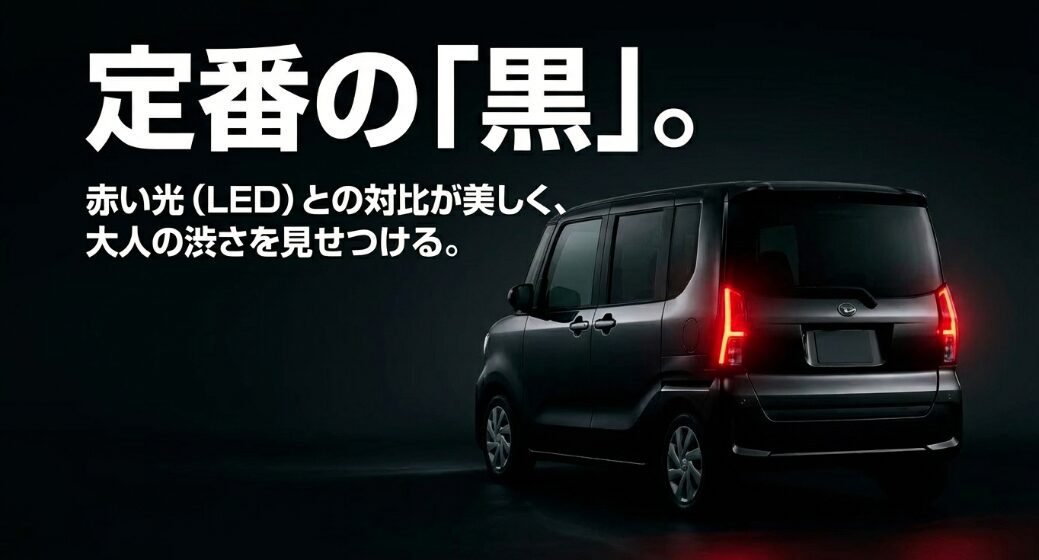 定番カラーの黒色ボディと赤い光のLEDテールランプの美しい対比が、大人の渋さを見せるリアビュー 。