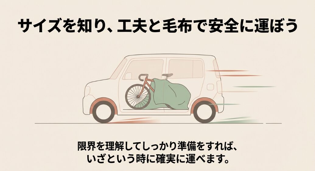 サイズ理解と工夫で安全に自転車を運ぶための総括スライド