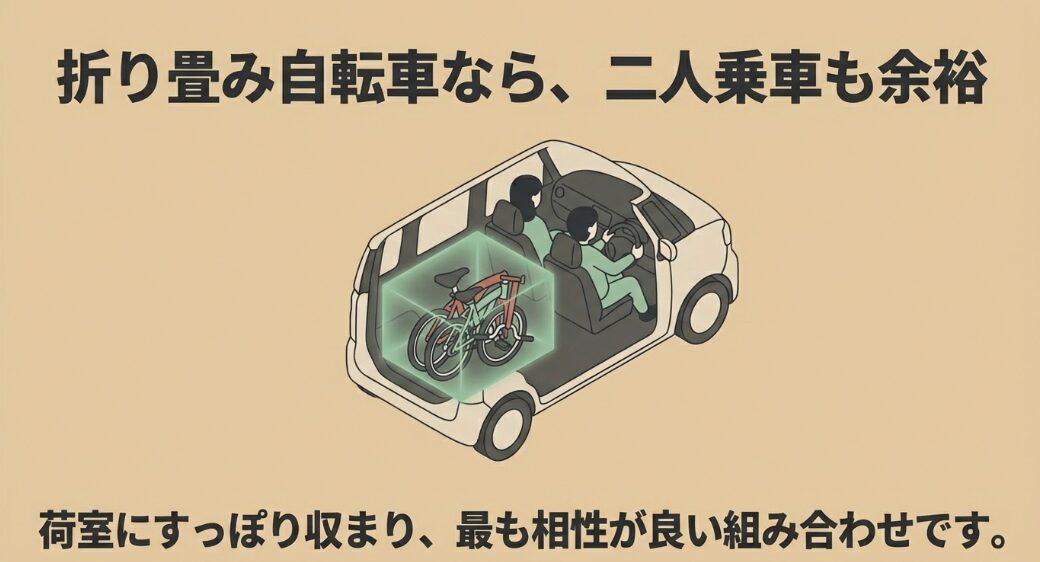 折り畳み自転車を積んでも2名乗車が可能なムーヴキャンバスの収納例
