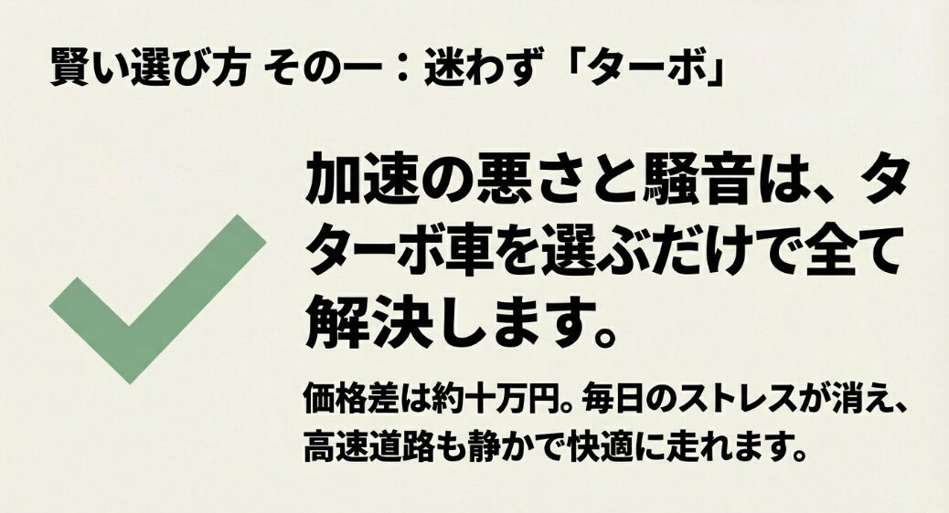約10万円の価格差で加速の悪さや騒音ストレスを解消できるターボモデルのメリット解説