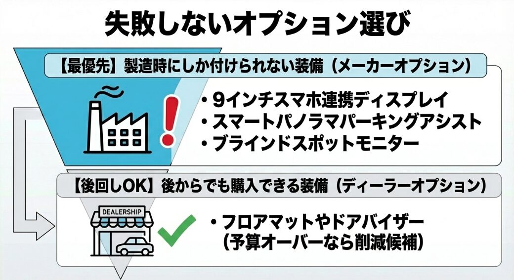 新型ムーヴの注文から納車まで約2〜4ヶ月待ちであることを示し、車検が切れる半年前からの商談開始を推奨するタイムライン図