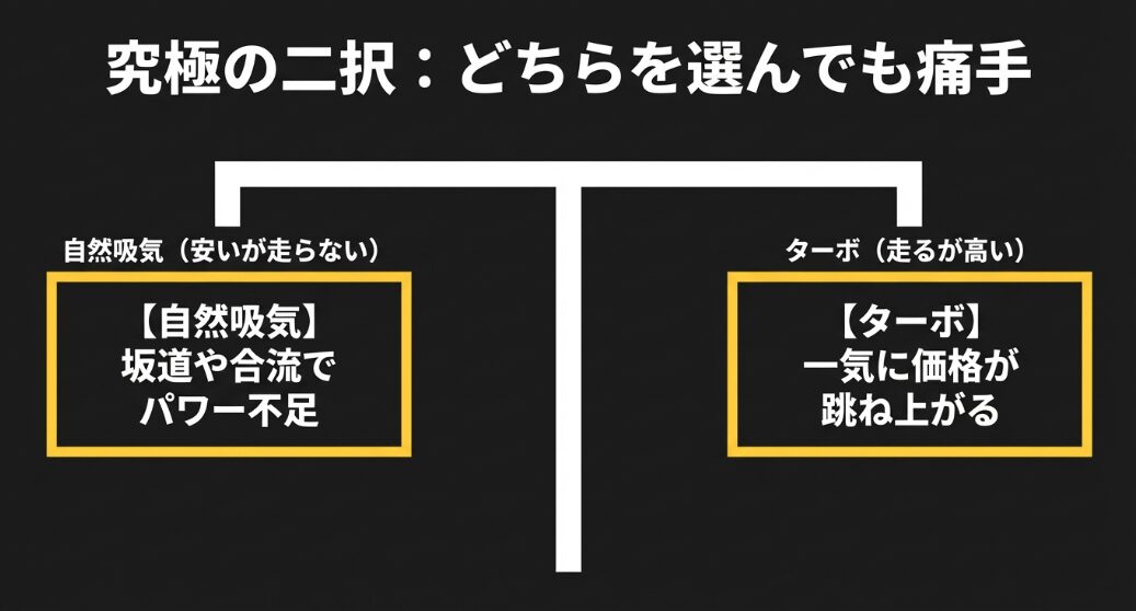 新型ムーヴの自然吸気によるパワー不足とターボによる価格高騰の二択