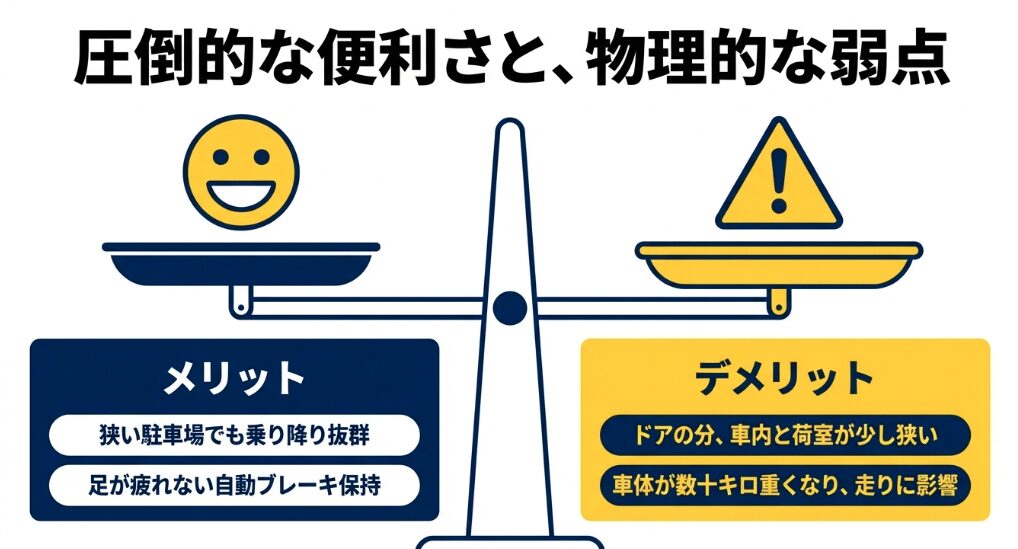 新型ムーヴのスライドドア採用による乗り降りのメリットと室内空間や重量などのデメリット比較