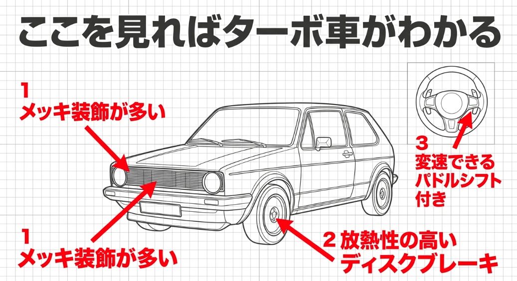 メッキ装飾、ディスクブレーキ、パドルシフトなどN-ONEターボ車の見分け方