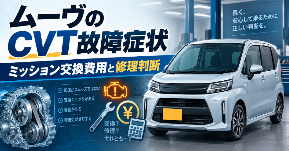 ムーヴのCVT故障症状とミッション交換費用、修理か買い替えかの判断を解説するイメージ