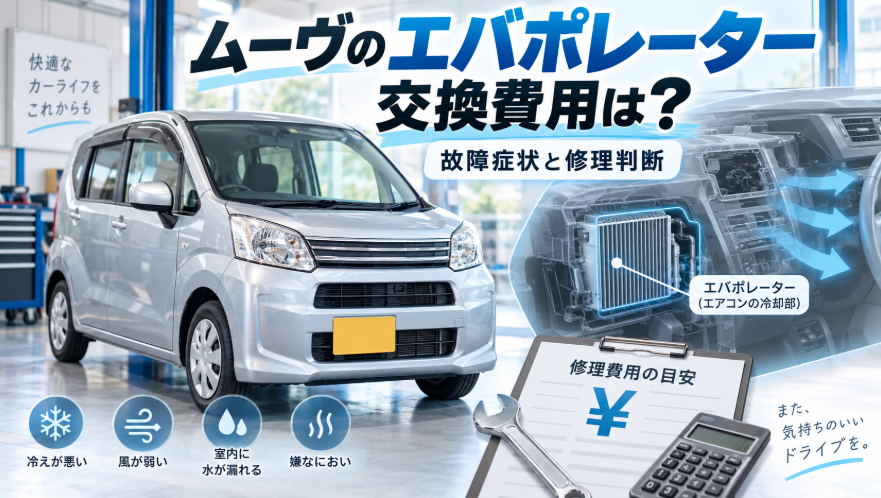 ムーヴのエバポレーター交換費用と故障症状、修理判断を解説するイメージ