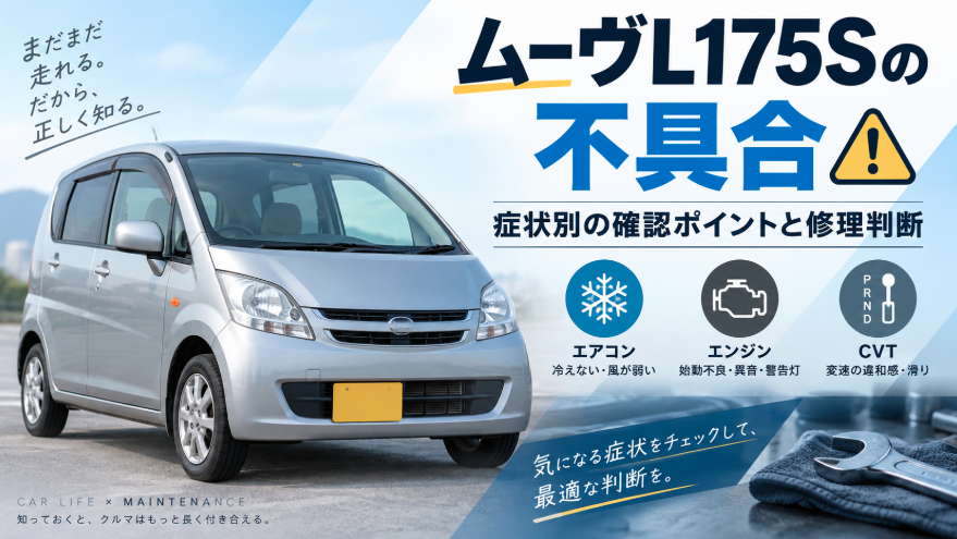 ムーヴL175Sの不具合についてエアコン・エンジン・CVTの症状別確認ポイントと修理判断を解説するイメージ